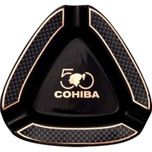 Cohiba 50. Yıl Karbon Desenli Siyah Porselen Üçlü Puro Küllüğü