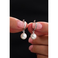 Gümüş Yuvarlak Beyaz Inci Sade Modern Küpe