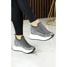 Erkan Saçmacı Daciana Beyaz Leopar Taşlı Streç Gizli Dolgu Topuklu Günlük Ayakkabı