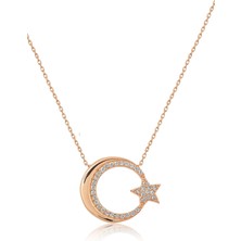 Papatya Silver Ayyıldız Figürlü Rose Altın Kaplama Nano Zirkon Kolye