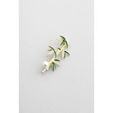 Şans Bambusu 18 Ayar Sarı Altın Kaplama Gümüş Broş