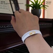 Archin Ekim Ayı Doğumlarına Kalp Figürlü 14 Ayar Altın Plakalı Doğal Beyaz Derili Hediye