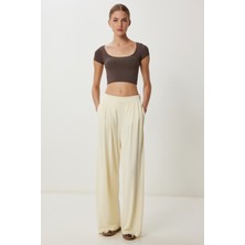 Geniş Paça Dökümlü Modal Pantolon LUB0208 Açık Sarı