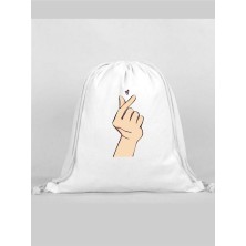 Ufak Kalp Baskılı Sırt Çantası - Ip Büzgülü Spor Çanta