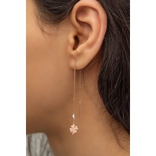 Papatya Silver Sallantılı Tekli Yonca Küpe Nano Zirkon Taşlı Rose Gold Kaplama 925 Ayar Gümüş Küpe