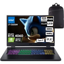 Acer Nitro 5 AN517-55-79B5 I7-12650H 16-Gbddr5 2 Tbssd RTX4060 (8GB-140W) 17.3" Fhd Windows 11 Pro Taşınabilir bilgisayar + Hmf Sırt Çantası NH.QLFEY.004HMF21