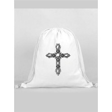 Haç Baskılı Sırt Çantası - Ip Büzgülü Spor Çanta