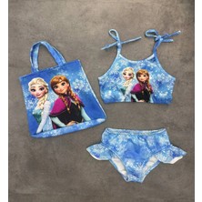Arya Nisa Kids Kız Çocuk Çantalı Frozen Karakterli Mavi Bikini Takım