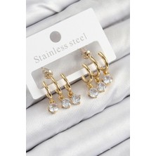 Çarşı Point Pirinç Sallantılı Zirkon Taşlı Model Gold Renk Kadın Küpe