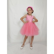 Kız Çocuk Ada Model Abiye Pembe Etek Incili Elbise