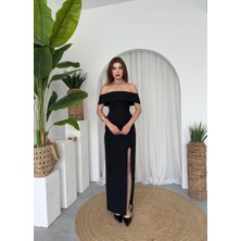 Cası Straplez Papatya Detay Uzun Atlas Elbise