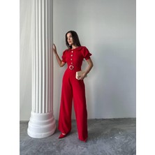 Kadın Tasarım Kemerli Düğme Detaylı Alvin Tulum