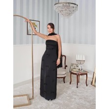 Nova Saten Şal Detay Uzun Elbise