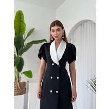 Zarina Atlas Düğmeli Midi Elbise
