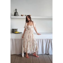 Çiçek Desenli Gloplu Tasarım Zoe Elbise