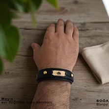 14 Ayar Plakalı Altın Boğa Burçları Için Doğal Siyah Derili Oval Figürlü Hediye BILEKLIK-564BURÇ