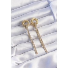 Sinerji Shop Pirinç Gold Renk Zirkon Taşlı Kıvrım Detay Sallantılı Küpe - TJ-BKP9254