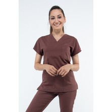 Uçak İş Giyim Kakao U-flex Likralı Tek Üst