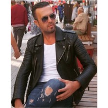 Hakiki Deri Siyah Florida Fermuarlı Erkek Deri Ceket