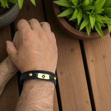 14 Ayar Plakalı Altın Kral Aslan Temalı Oval Motifli Hakiki Siyah Derili Hediye BILEKLIK-563SEMBOL