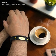 Altın Plakalı 14 Ayar Aralık Ayı Doğumlarına Hakiki Siyah Derili Oval Motifli Hediye BILEKLIK-563AY