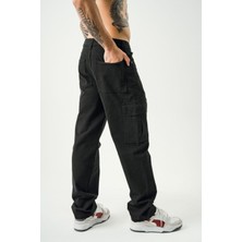 Siyah Kargo Cepli Baggy Pantolon