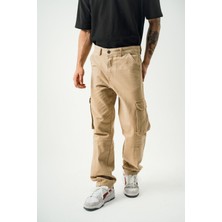 Krem Baggy Kargo Pantolon Cepli