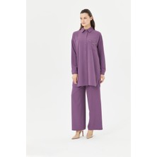 56123 Önü Düğmeli Gömlek Yaka Cebi Zincirli Kol Ucu Manşetli Krep Takım #04-25#