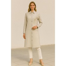 25201 Önü Düğmeli Göğsü Çiçek ve Taş Detaylı Gömlek Tunik #02.25#