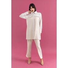 25200 Önü Gizli Düğmeli Cep Kapakları Taşlı Şık Gömlek Tunik #02-25#