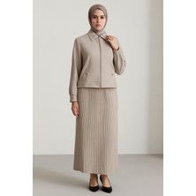 25126 Önü Fermuarlı Cep Görünümlü En Altı ve Eteğin Beli Manşetli Eteği Sık Pileli Dar Etek Spor Ikili Etekli Takım #03-25#