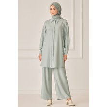 56066 Önü Düğmeli Güpür Detaylı Kol Ucu Manşetli Gömlek Yaka Beli Yarım Lastikli Çift Düğmeli Ikili Takım #06-25#