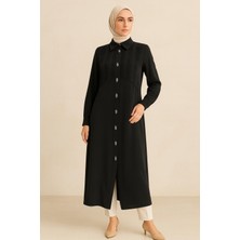 25153 Gömlek Yaka Önden Çıtçıt Kapamalı Omuzdan Yarıya Kadar Büzgü Kumaş Detaylı Uzun Tunik #06-25#