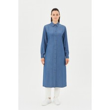 61018 Önden Düğmeli Kol Ucu Manşetli Kot Gömlek Elbise #03-25#