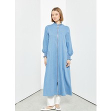 65002 Yakası Fırfır Detaylı Kol Ucu Lastikli Kot Ferace #06-25#