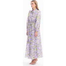 1004 Elbise Çiçek Desenli Uzun Kol Elbise 10002411311004 Qys #24-05#