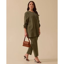 4009 Önden Düğmeli Sıfır Yaka Önü Taş Detaylı Kolu Düğmeli Şık Kap #03-25#