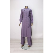 56001ÖNDEN Düğmeli Bel Bağlamalı Cep Kapaklı Pantolon Bol Paça Ikili Takım Qys Takım #24-04#