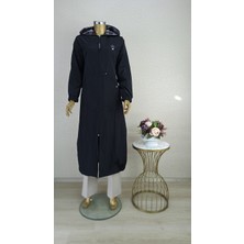 5210 Önü Fermuarlı Kapüşonlu Kol Ucu ve Eteği Lastikli Cepli Trençkot Qks Trenç #23-10#