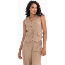 1016 V Yakalı Düğmeli Cep Kapaklı Flanel Yelek Yelek  10231205401016 Yelek Qks 1016 #23-103