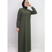 9001YAKASI Zincir Detaylı Hakim Yaka Fermuarlı Krep Kumaş Ferace Qys 9001 Ferace #22-09#