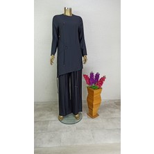 12174 Sıfır Yaka Önü Desenli Yanı Büzgülü  Tunik Qys Tunik 12174 #23-09#