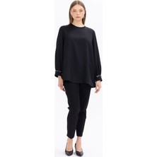 1002 Büyük Beden Taş İşlemeli Yuvarlak Yakalı Bluz Şık Bluz 14231102001002  Qks Şık Bluz #23-103