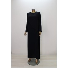 2857 Şifon Giydirmeli Boncuklu Rahat Kalıp Elbise Qys Elbise #24-023