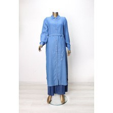 61057 Tunik Önden Düğmeli Bel Bağlamalı Tansel Tunik Qys Tunik #24-053