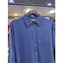 61063 Düğmesi Boncuk Detaylı Kol Ucu Boncuklu Taşlı Tunik #04-25#