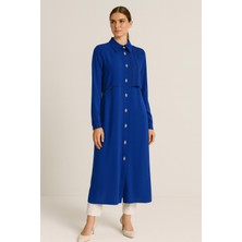 25153 Gömlek Yaka Önden Çıtçıt Kapamalı Omuzdan Yarıya Kadar Büzgü Kumaş Detaylı Uzun Tunik #06-25#