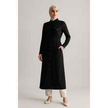 65014 Önü Düğmeli Çift Cepli Beli Kuşaklı Cepli Uzun Tunik #04-25#