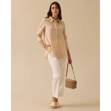 10004 Önü Gizli Düğmeli Kolları Manşetli Yakası ve Göğsü Taş Detaylı Şık Gömlek #03-25#