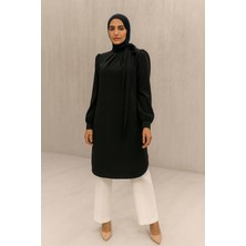 1549 Yakası Fularlı ve Fırfır Detaylı Kol Ucu Düğmeli Fırfır Yaka Tunik Qys Tunik 1549 #23-04#